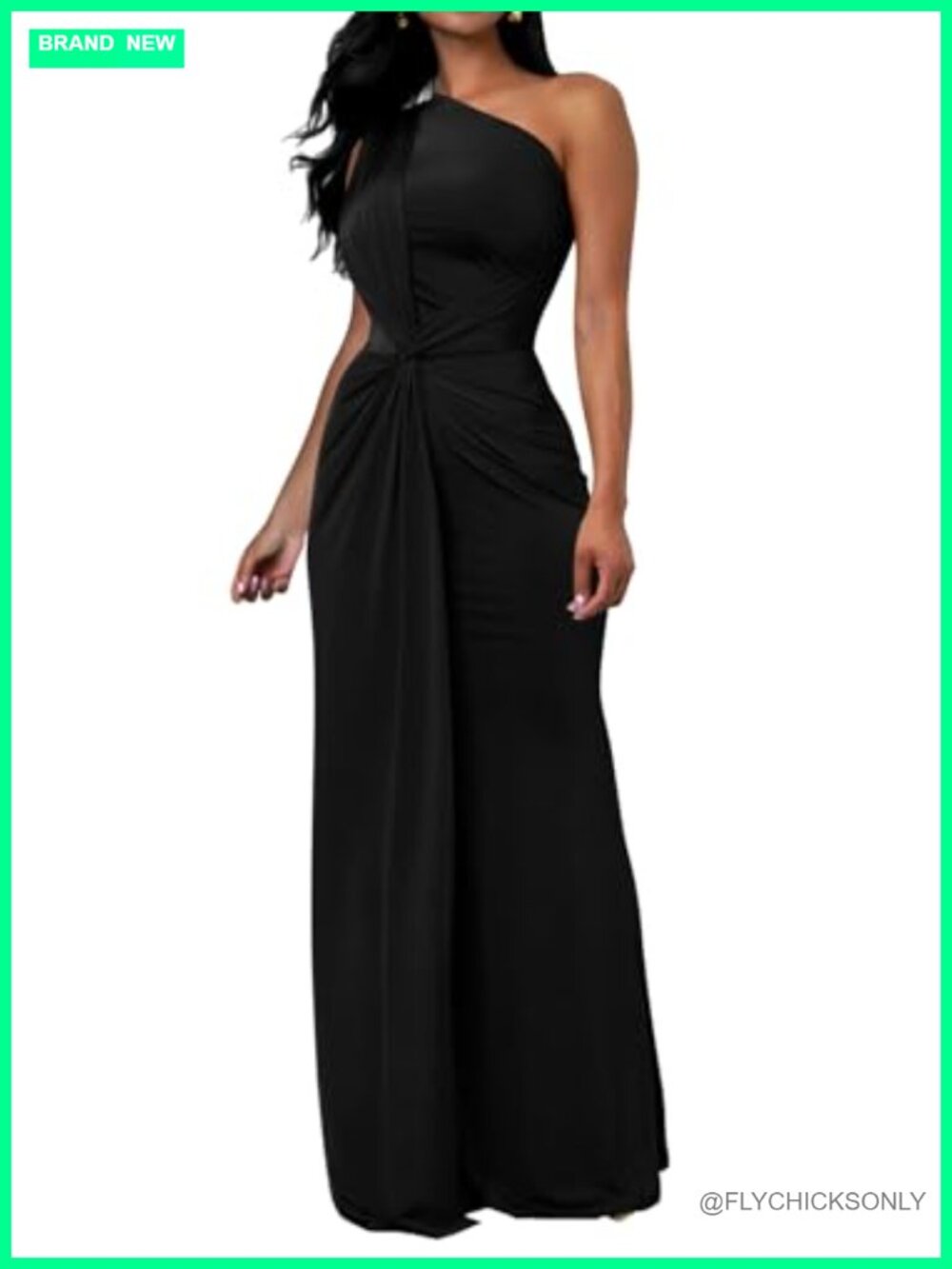 Elegant One Shoulder Bodycon Ruched Maxi Dress Sleeveless Evening Cocktail
